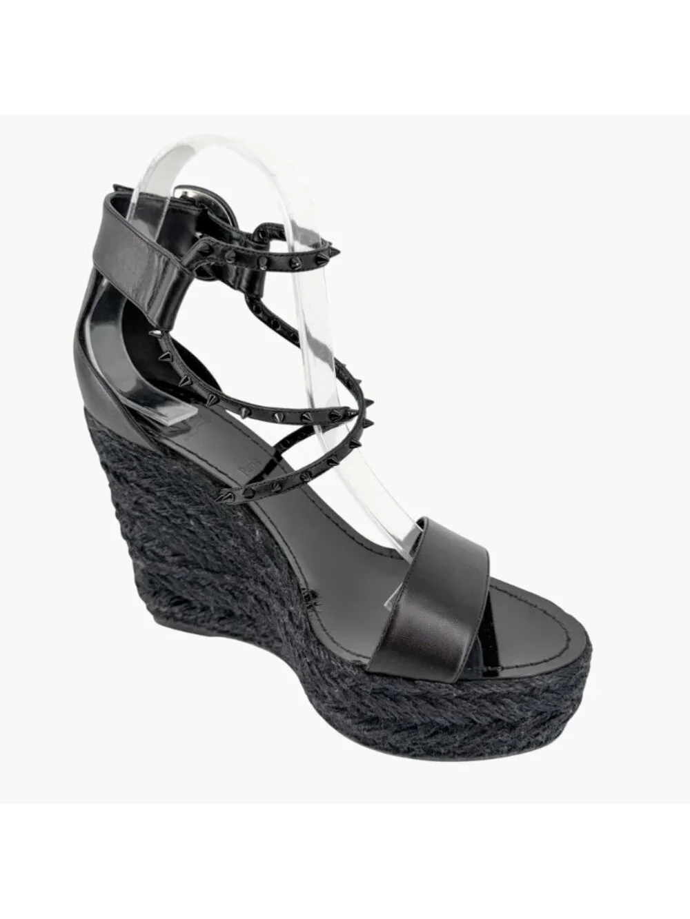 Christian Louboutin Chocazeppa Espadrille Wedge Sandals Black Size 39 US 9 Spike